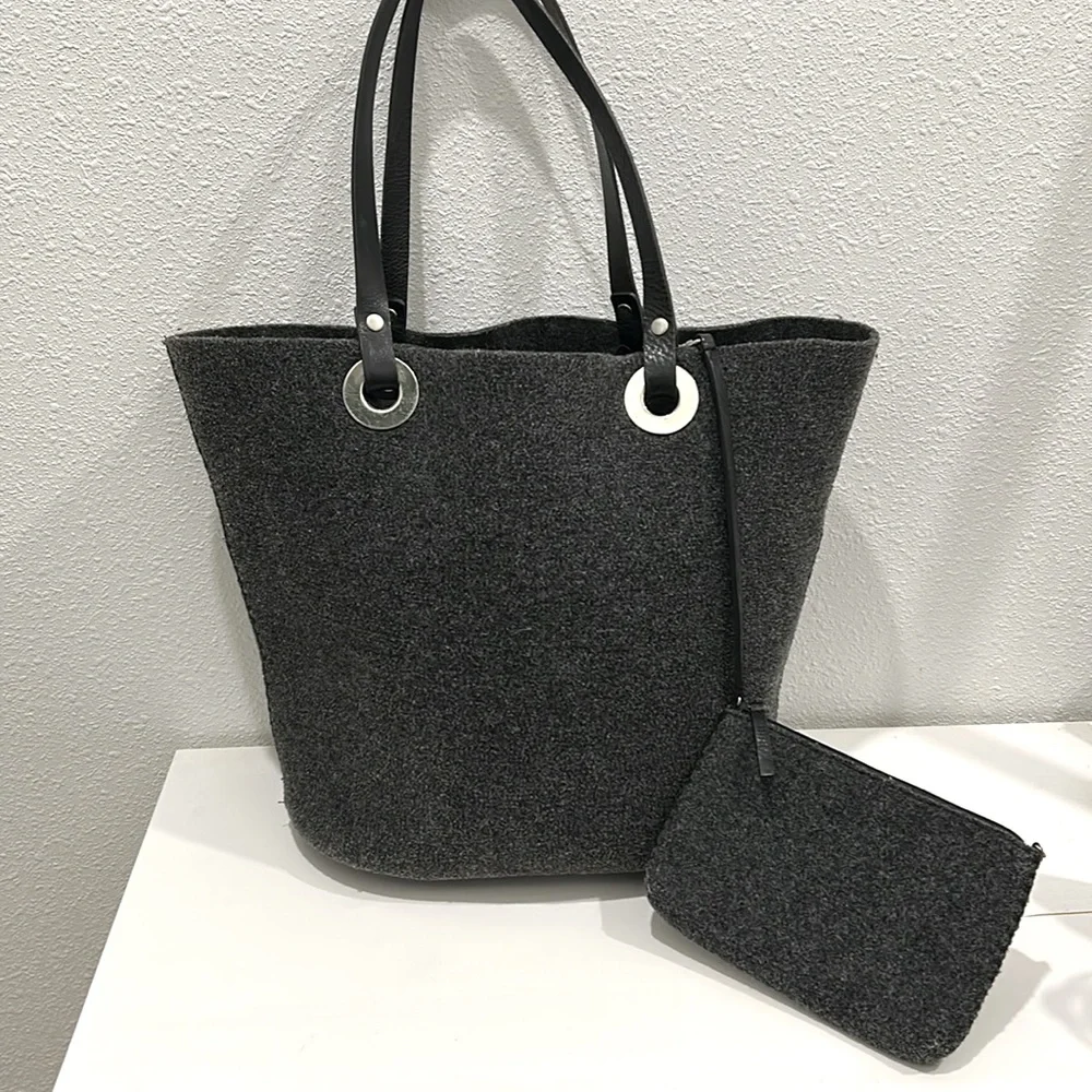Banana Republic Y2K Wool Large Tote Bag with Leather Straps - Picture 1 of 14